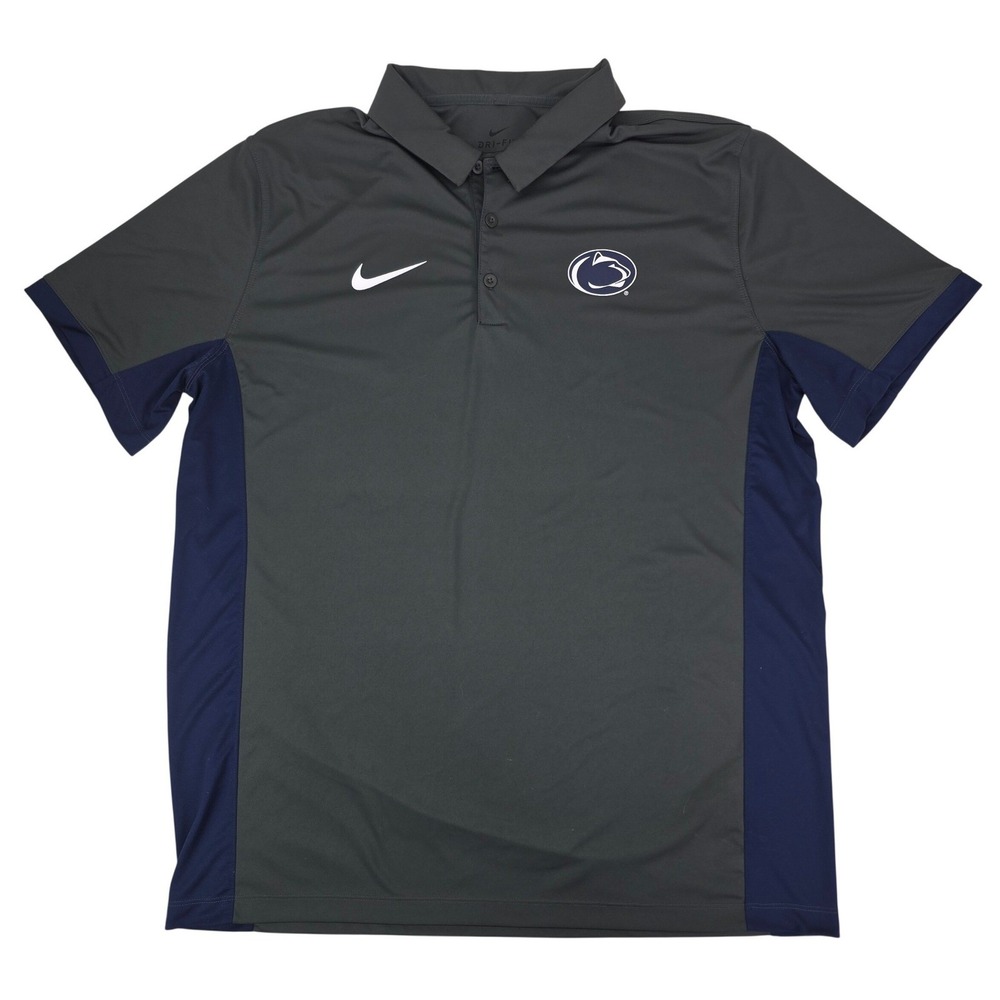 Nike Penn State Nittany Lions Polo Mens XL Gray Navy Dri-FIT NCAA Golf Shirt PSU